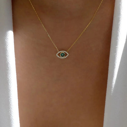 Colares de Zircônia da Moda c/ Pingente de Olho Turco p/ Mulheres // Corrente, Joia p/ Festa de Meninas // Presente da Sorte