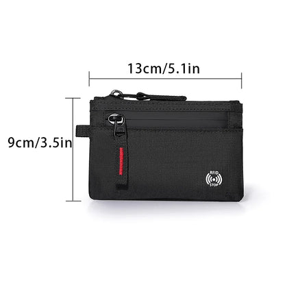 Carteira Masculina RFID Porta-Cartões // De Nylon // Fina com Zíper // Porta-Cartões // Bolsa Tática Masculina // Porta-Moedas c/ Mosquetão