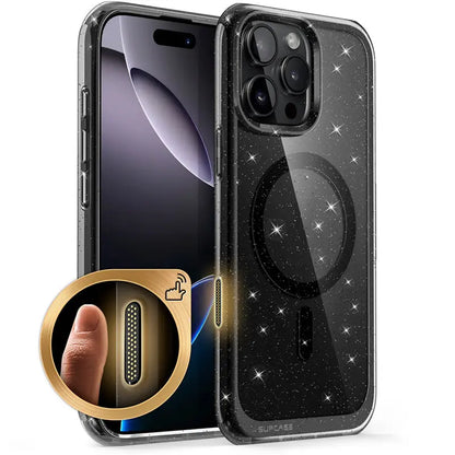 Capa SUPCASE para iPhone 16 Pro Max com botão de controle da câmera, design fino e resistente a impactos, com ímãs.