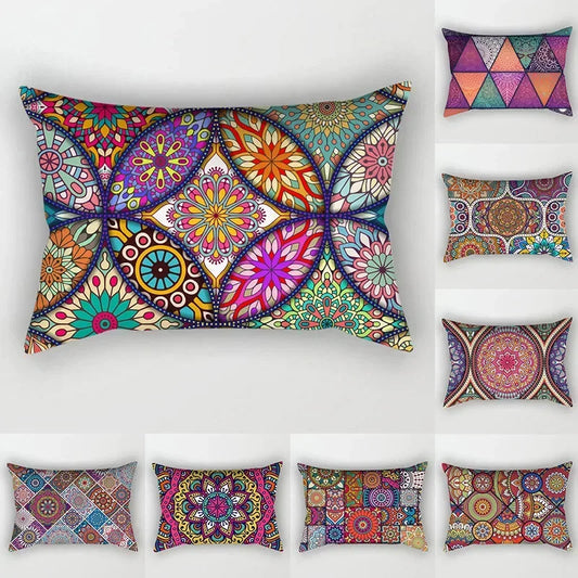 Capa de Almofada Retangular c/ Estampa Étnica Vintage p/ Decoração de Sofá, Cama ou Casa.