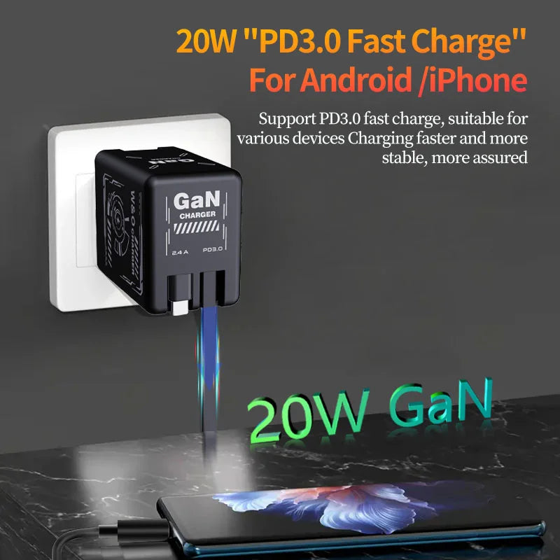 Carregador Ultrarrápido Xiaomi GaN120W c/ Cabo Lightning Tipo C Retrátil // Com Adaptador de Carregamento Rápido p/ IPhone 16,/ iPad / Samsung e Huawei