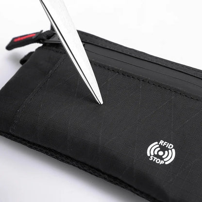 Carteira Masculina RFID Porta-Cartões // De Nylon // Fina com Zíper // Porta-Cartões // Bolsa Tática Masculina // Porta-Moedas c/ Mosquetão