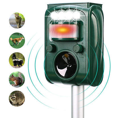 Repelente Ultrassônico de Animais Movido a Energia Solar // Com Pensor PIR // Repelente p/ Áreas Externas // Repelente de Pragas de Jardim // Ratos, Pássaros e Morcegos // Mantém os Animais Longe