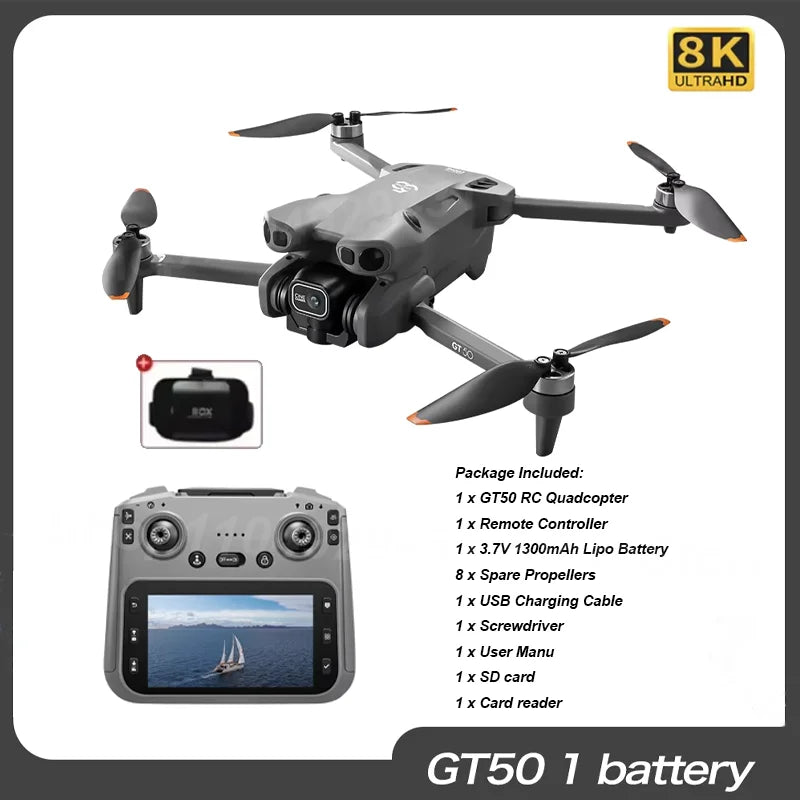 Drone RC GT50 PRO Original 2026 NOVO // Com Câmeras Duplas 8K HD, Wi-Fi, GPS // 20 minutos de Voo, Fotografia Aérea, Quadricóptero // Brinquedo de Controle Remoto