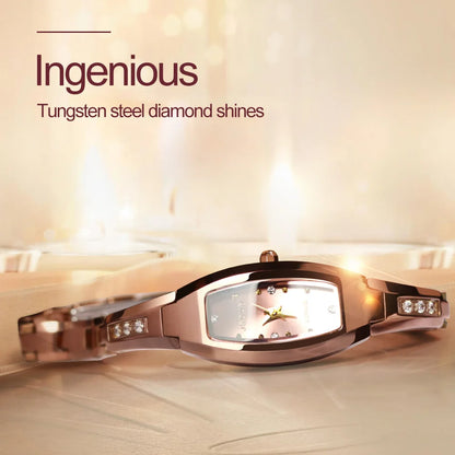 Relógios Femininos de Marca de Luxo JSDUN // Pulseira de Aço de Tungstênio // Relógio de Quartzo Original c/ Diamantes