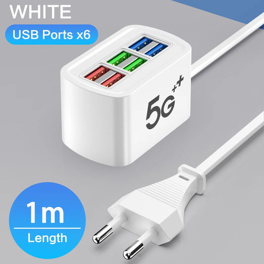 Carregador USB Rápido 6 em 1 // Régua de Energia // Estação de Carregamento de Mesa // Adaptador de Tomada USB p/ iPhone 16 Home