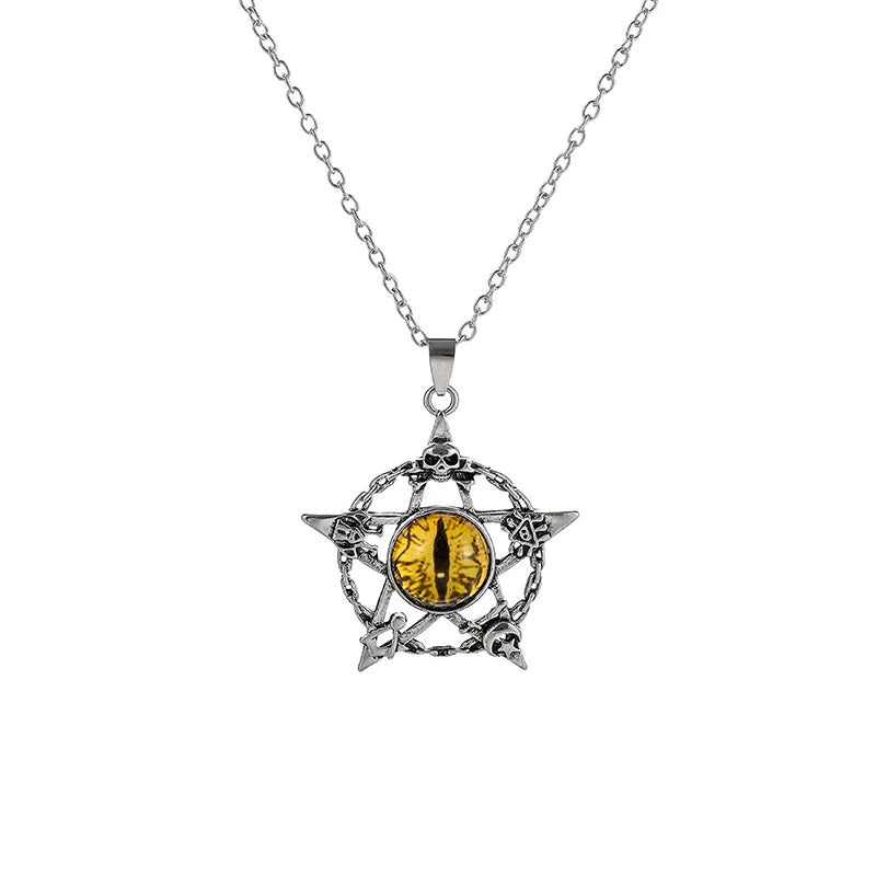 Colar c/ Pingente // Força e Proteção // Unissex // Estilo Punk Retrô // Forma de Pentagrama Devil's Eye  // Colar de Metal não Ajustável // Joia da Moda p/ Presente.