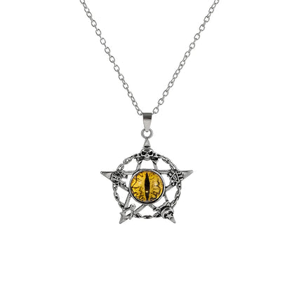 Colar c/ Pingente // Força e Proteção // Unissex // Estilo Punk Retrô // Forma de Pentagrama Devil's Eye  // Colar de Metal não Ajustável // Joia da Moda p/ Presente.
