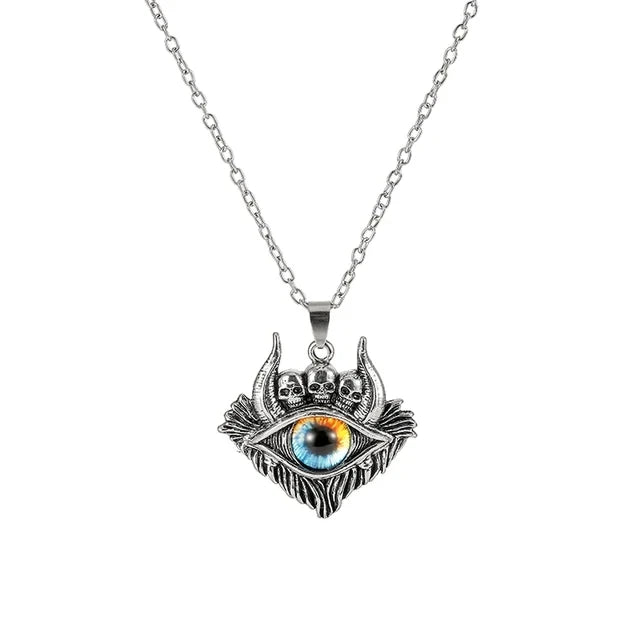 Colar c/ Pingente // Força e Proteção // Unissex // Estilo Punk Retrô // Forma de Pentagrama Devil's Eye  // Colar de Metal não Ajustável // Joia da Moda p/ Presente.