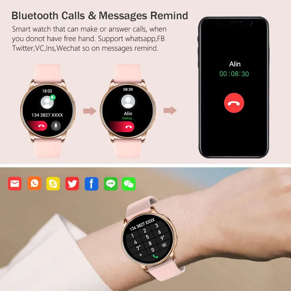 Smartwatch Feminino MEVADEN Y22 (1,32 polegadas) // Chamadas Bluetooth, Monitor de Saúde e Fitness