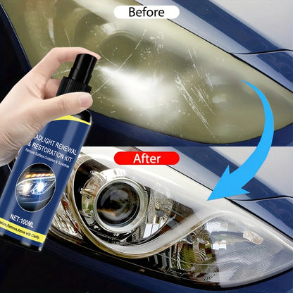 Spray Restaurador de Faróis de Cerâmica 100ml // Ferramenta Premium p/ Reparo de Faróis de Carros // Remove Amarelamento e Oxidação // Restaura a Transparência // Spray Protetor de Revestimento de Longa Duração.