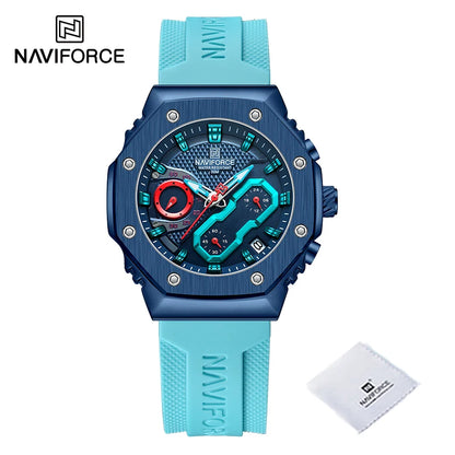 Relógio Banda de Silicone Macio NAVIFORCE // Para os Amantes do Esporte // Quartzo / Calendário / Cronógrafo // Relógio Casual Resistente à Água