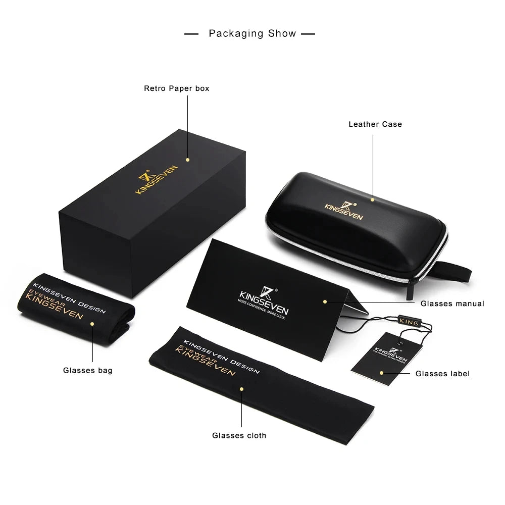 Óculos de Sol Originais da Marca KINGSEVEN // Polarizados, UV400, Luxo // Óculos Femininos // Armação Redonda // Estilo Casual e Moderno p/ Uso Externo.