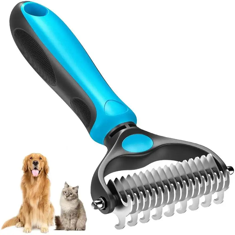 Escova 2 em 1 de Aço Inoxidável p/ Remoção de Pelos de Animais de Estimação // Removedor de Pelos de Cães e Gatos // Cortador de Nós de Pelos // Pente e Escova p/ Filhotes e gatos p/ Higiene e Remoção de Pelos Soltos.