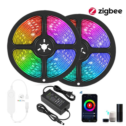 Fita de LED RGB Zigbee Tuya 12V 1m 2m 3m 4m 5m 10m Dimerizável // À Prova D'Água, Kit de Fita de LED // Compatível com Aplicativo Smart Life para Alexa Home Assistant