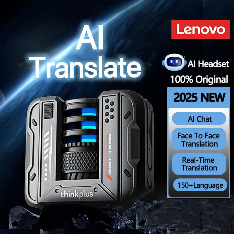 Fones de Ouvido p/Tradução 135 Idiomas em Tempo Real // Lenovo LP49 AI p/ Tradução s/ Fio Bluetooth 5.4 // Com Redução de Ruído HD p/ Chamadas // Escritório, Viagens //