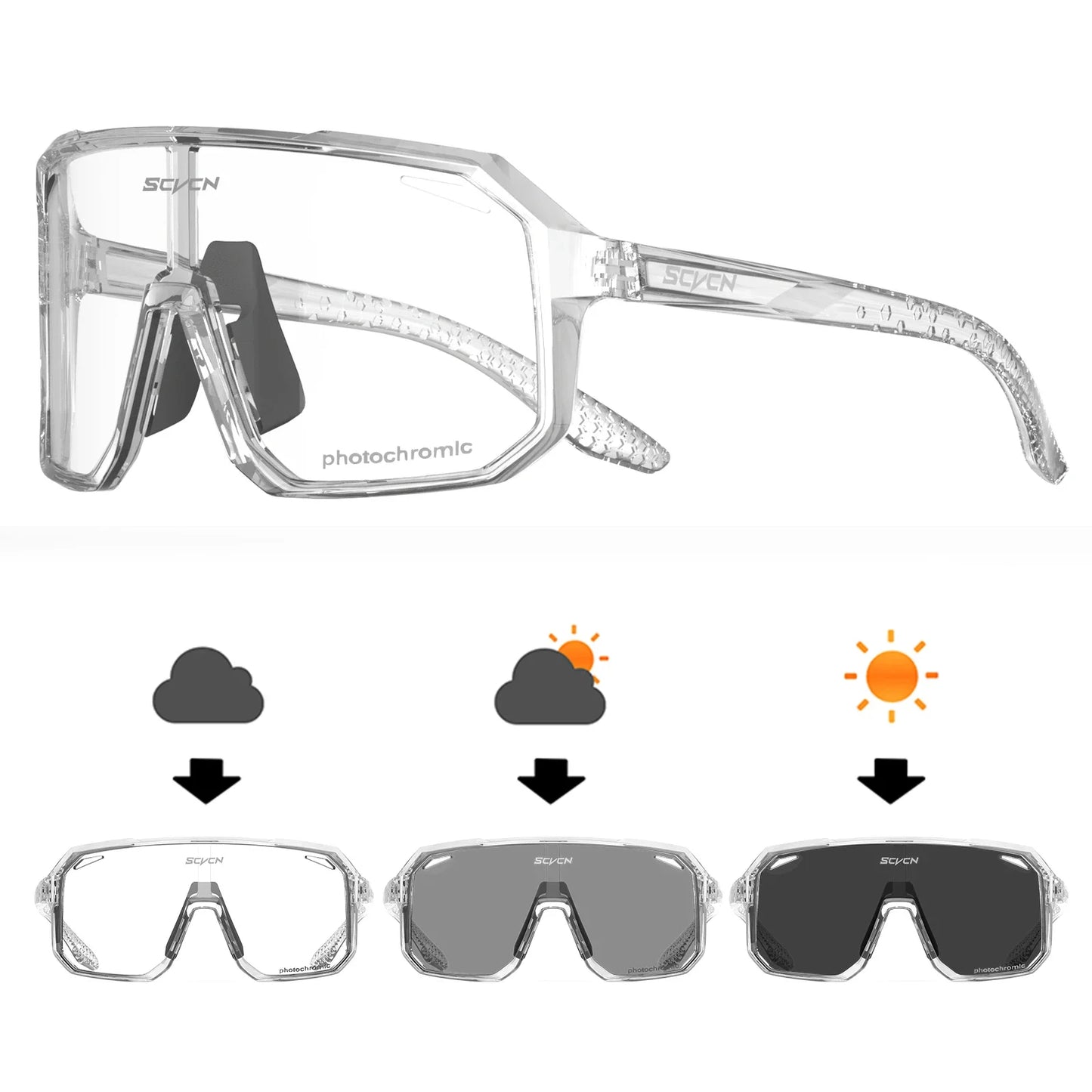 Óculos de Sol p/ Ciclismo Unissex p/ Caminhadas // Fotocromáticos SCVCN // Novos p/ Motociclismo, Bicicleta, Esportes ao Ar Livre // Proteção UV400