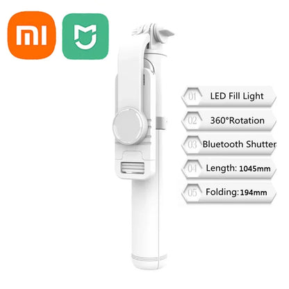Xiaomi Mijia Selfie Stick 1045 mm s/ Fio Bluetooth // LED // Luz de Preenchimento // Tripé Estendido c/ Obturador Remoto p/ Celular Android, IOS