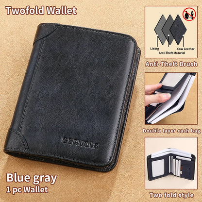Carteira GERUOLA Slim RFID Blindada em Couro Genuíno para Homens // Porta-Identidade e Cartão de Crédito // Multifuncional // Varias Cores c/ Enfeites