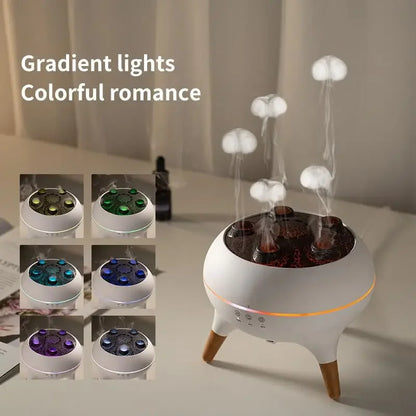 Umidificador de Ar Dinâmico Efeito Água-viva 250ml com Difusor de Óleos Essenciais // Controle Remoto e 7 Luzes Noturnas Coloridas // Ideal para Quartos