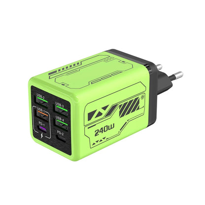 Carregador 6 em 1 de 240 W c/ Carregamento Rápido PD // Compatível c/ IPhone, Samsung e Xiaomi // Com Plugues UE/EUA.