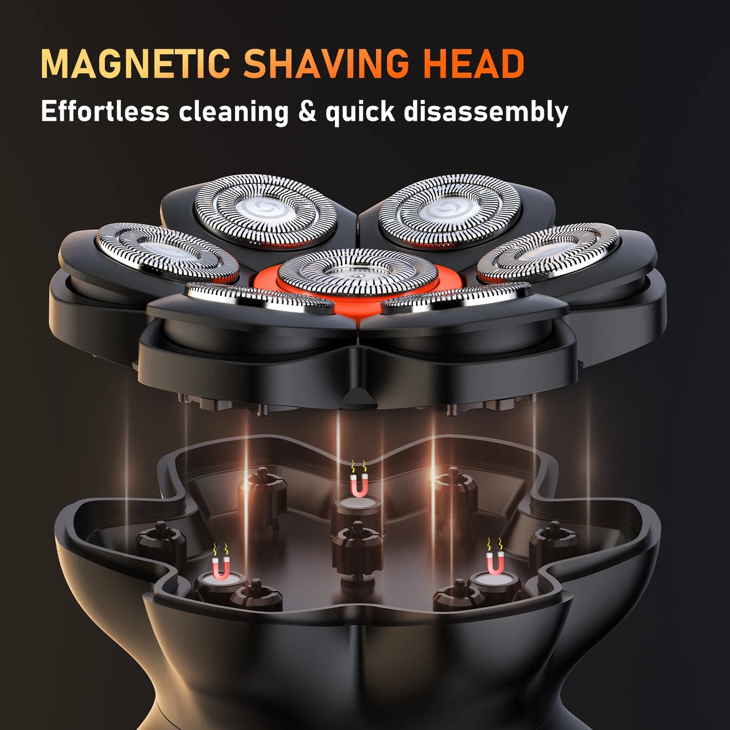 Aparador de Cabelo Elétrico MAXGROOM 7D p/ Homens Carecas // Para uso Seco e Molhado // Recarregável via USB // Com Visor LED e à Prova d'Agua.