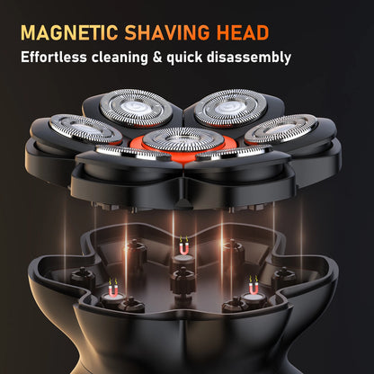 Aparador de Cabelo Elétrico MAXGROOM 7D p/ Homens Carecas // Para uso Seco e Molhado // Recarregável via USB // Com Visor LED e à Prova d'Agua.