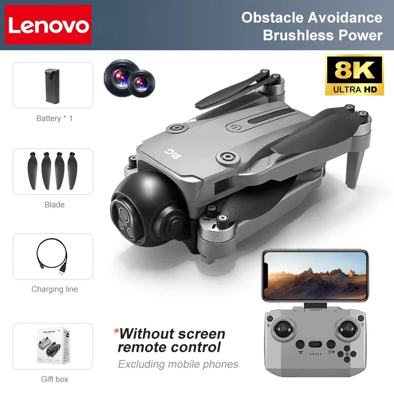 Drone Lenovo D18 8K Aerial HD Câmera Dupla // Fotografia Inteligente // Prevenção de Obstáculos // Brushless Power // 5G WIFI GPS Return VR Drone