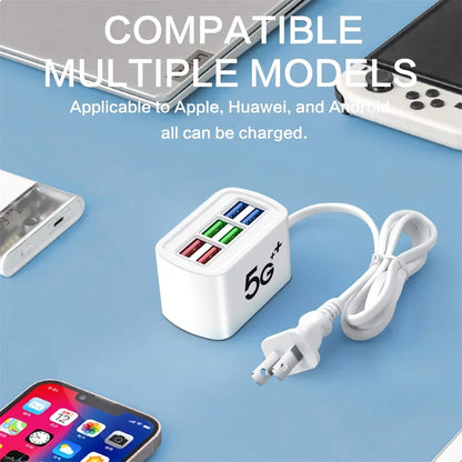 Carregador USB Rápido 6 em 1 // Régua de Energia // Estação de Carregamento de Mesa // Adaptador de Tomada USB p/ iPhone 16 Home