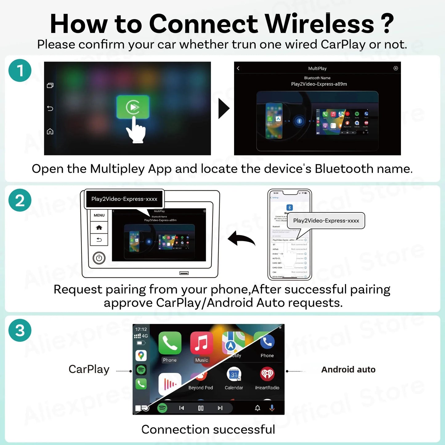 Adaptador OTTOCAST Play2Video Express Wireless // CarPlay Android Auto para Youtube, Netflix p/ Volvo Chevrolet VW CarAccessory