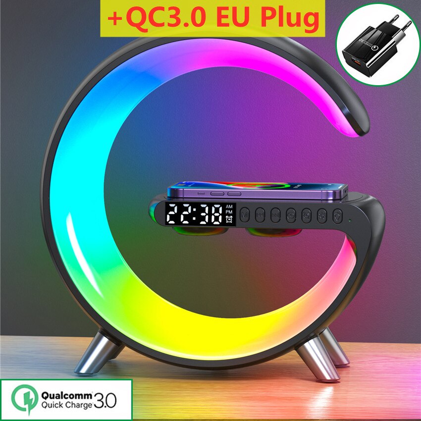 Suporte de Carregador Sem Fio de 15 W LED RGB // Luz de Mesa Alto-Falante // APP Controle para iPhone 14 13 12 11 X 8 // Estação de Carregamento Rápido Samsung