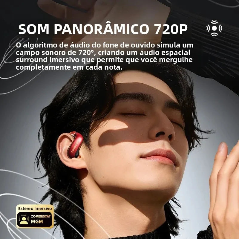 Fone de Ouvido s/ Fio Zombies Cat B22 OWS Bluetooth 6.0 com IA // Tradução Automática // Condução de ar // Luz de segurança // Ideal p/ Esportes e Com Aplicativo Integrado.