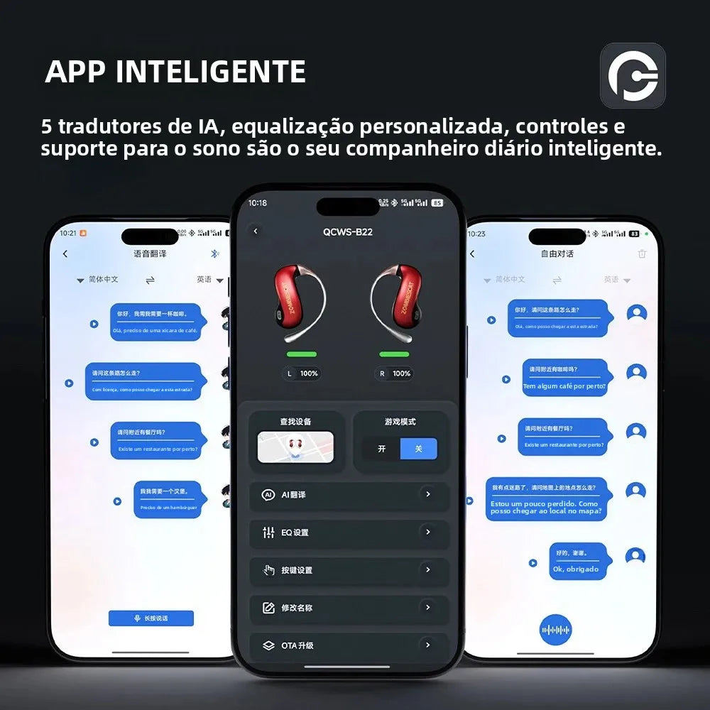 Fone de Ouvido s/ Fio Zombies Cat B22 OWS Bluetooth 6.0 com IA // Tradução Automática // Condução de ar // Luz de segurança // Ideal p/ Esportes e Com Aplicativo Integrado.