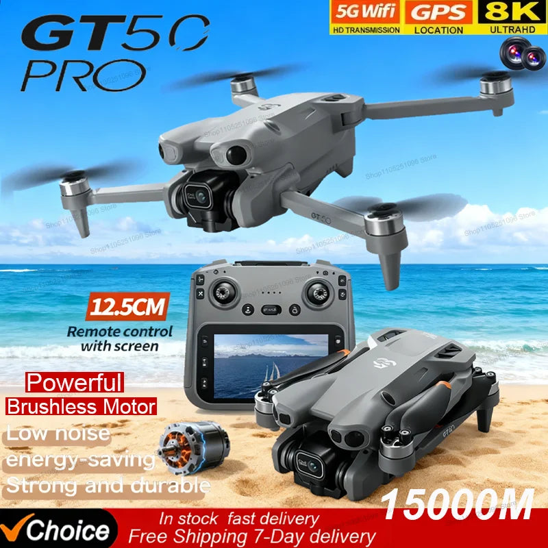 Drone RC GT50 PRO Original 2026 NOVO // Com Câmeras Duplas 8K HD, Wi-Fi, GPS // 20 minutos de Voo, Fotografia Aérea, Quadricóptero // Brinquedo de Controle Remoto