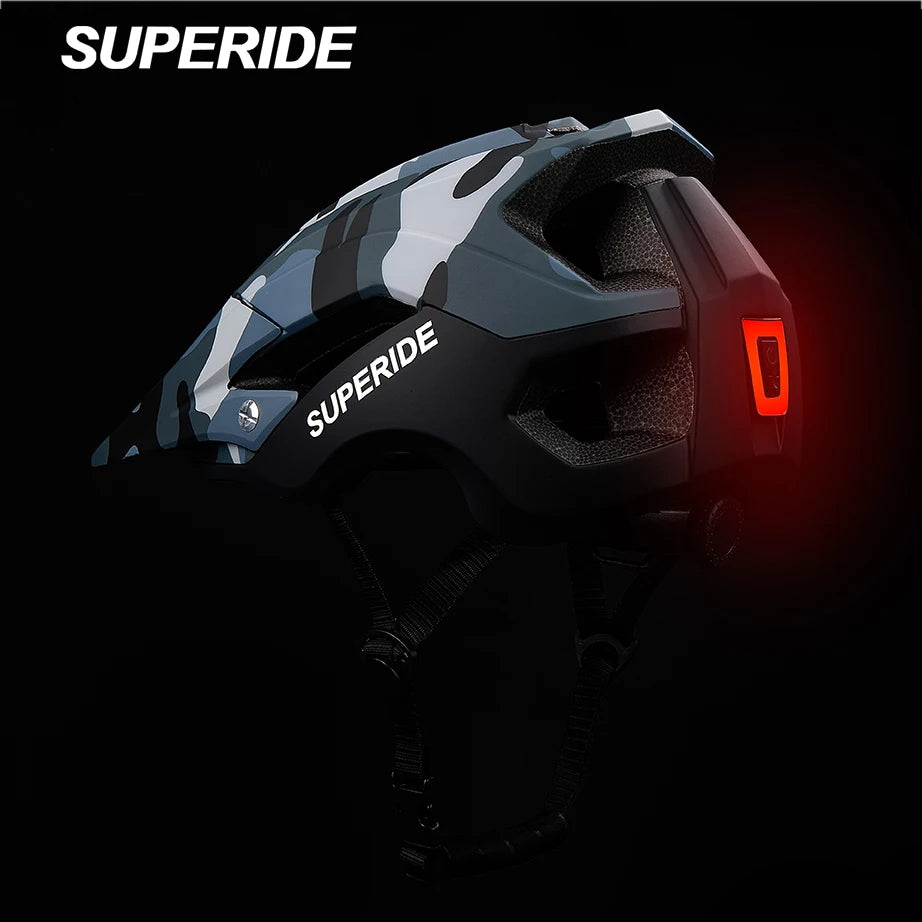 Capacete de Ciclismo SUPERIDE Unissex MTB // Com Luz Traseira Recarregável Integrada // Ultraleve // Para Ciclismo de Estrada e Montanha.