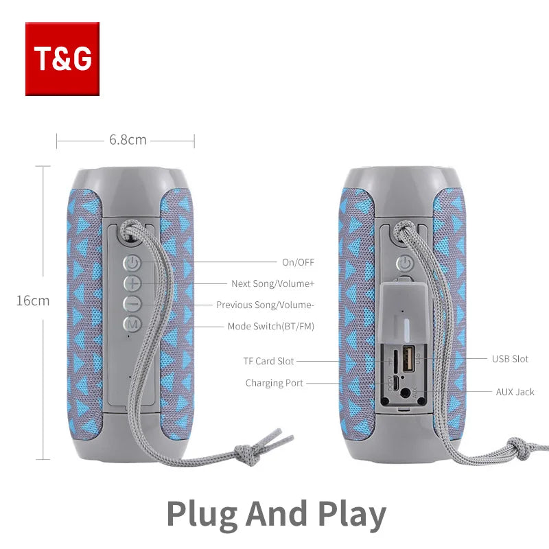 Caixa de som TG117 Bluetooth Portátil sem fio // Verdadeiro Alto-Falante à prova d'água // Estéreo Surround Externo // Suporta Rádio TF