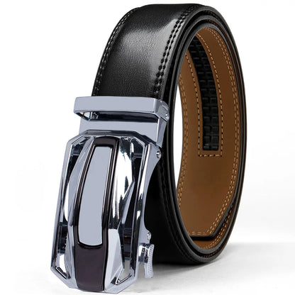 Cinto Masculino de Couro Legítimo de Vaca // Cinto Automático Esportivo de Marca da Moda // Fivela Automática de Catraca
