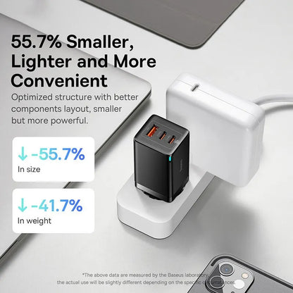 Carregador Baseus 65W GaN Quick Charge 4.0 3.0 Tipo C PD USB // Carregador Portátil QC4.0 3.0 // Carregador Rápido p/ Laptop iPhone 14 13