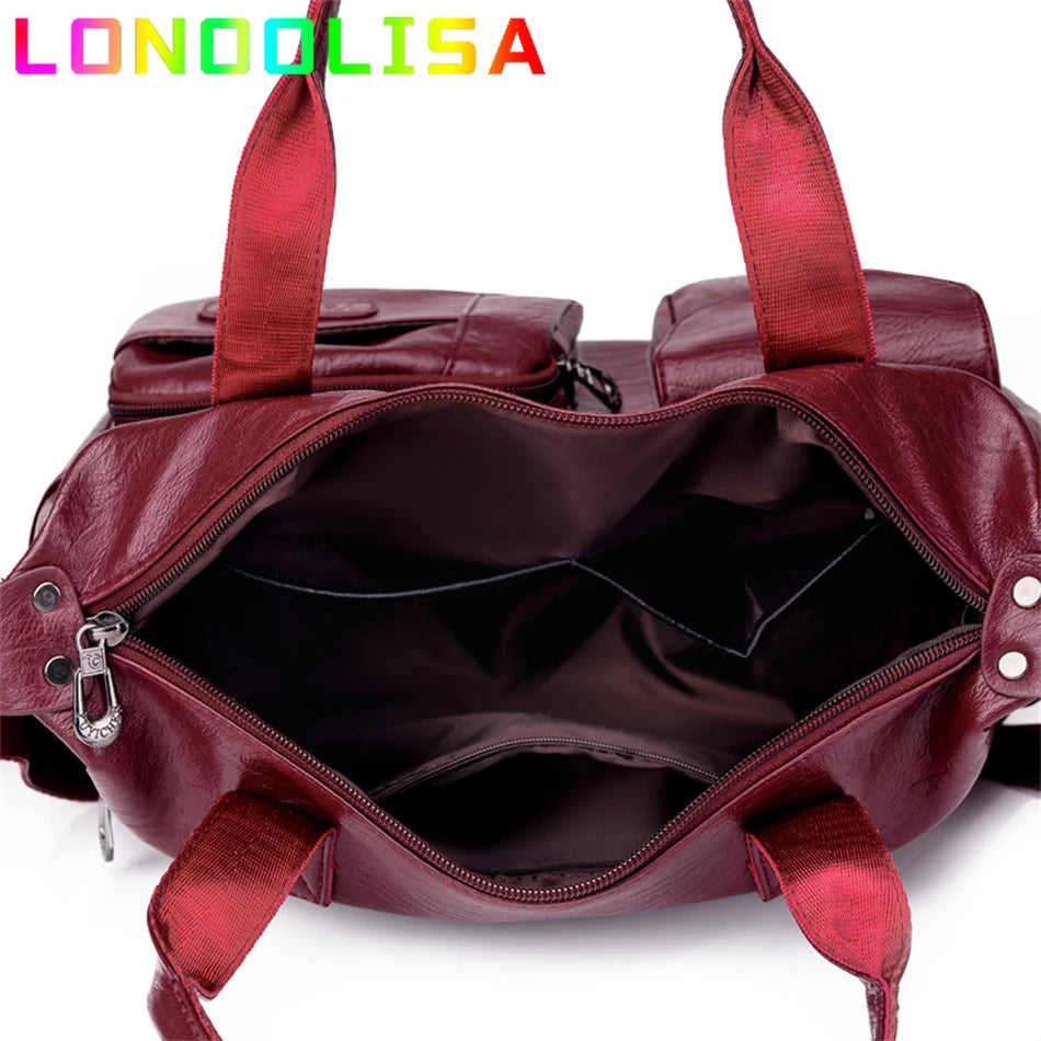 Bolsa de Ombro LONOOLISA de Couro do Plutônio // Estilo Vintage Luxo // Grande // Bolsa Feminina da Moda Casual // Simples Mensageiro Crossbody