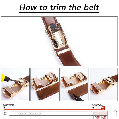 Cinto Masculino de Couro Legítimo de Vaca // Cinto Automático Esportivo de Marca da Moda // Fivela Automática de Catraca