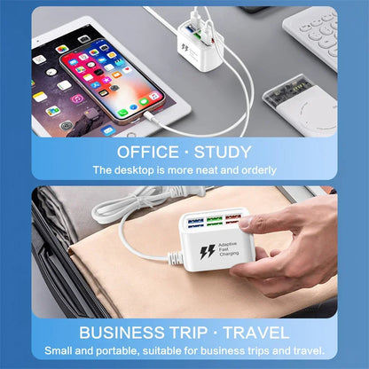 Carregador USB Rápido 6 em 1 // Régua de Energia // Estação de Carregamento de Mesa // Adaptador de Tomada USB p/ iPhone 16 Home