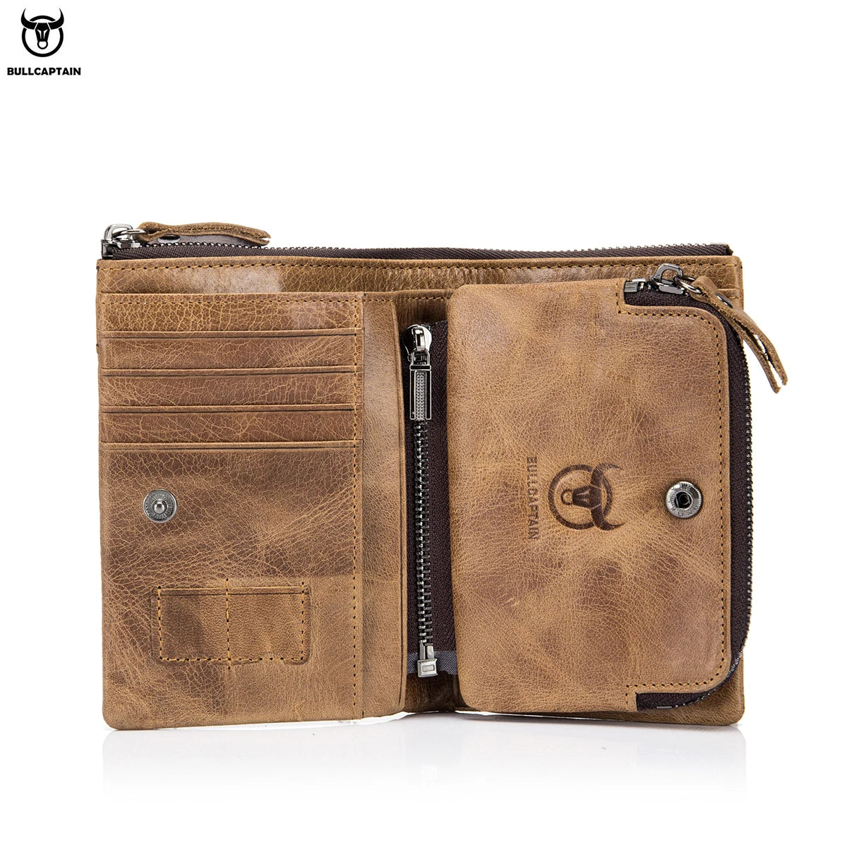 Carteira Masculina BULLCAPTAIN em Couro Autêntico // Modelo Curto // Estilo Retrô // Com aAlta Proteção RFID // Nova Carteira Curta.
