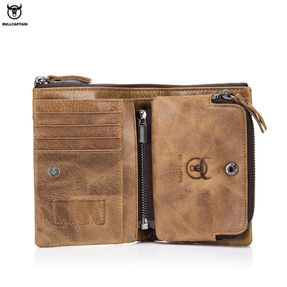 Carteira Masculina BULLCAPTAIN em Couro Autêntico // Modelo Curto // Estilo Retrô // Com aAlta Proteção RFID // Nova Carteira Curta.