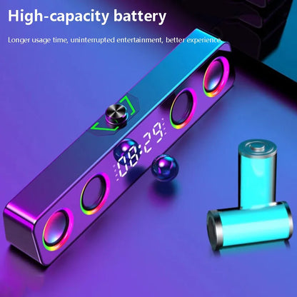 Alto-falante Bluetooth Multimídia Bluetooth 5.0 4 // Estrutura de Alto-Falante Compacto de Mesa // Relógio Display RGB c/ Efeito de Luz