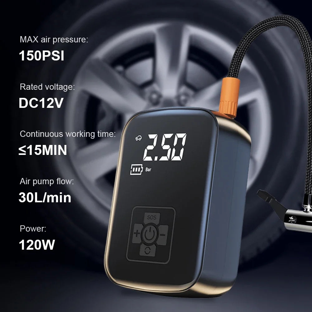Compressor de Ar Elétrico // Calibrador de Pneus de Carro // Bomba de Ar Portátil Recarregável p/ Carro, Motocicleta, Bicicleta, Bola