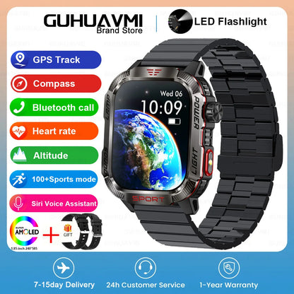 Novo relógio Inteligente Militar Robusto de Fitness 2025 Masculino // Com GPS / Lanterna / Bússola // Bateria de 600 mAh p/ Xiaomi // Relógio Inteligente Esportivo