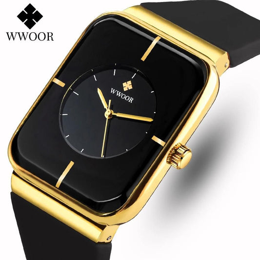 Relógio Masculino Wwoor Quadrado de Quartzo // Relógio de Pulso Masculino Original à Prova d' Àgua // Pulseira de Silicone Estilo Tendência // Belíssimo e Elegante!!!