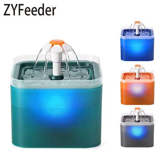 Fonte de Água Automática ZYfeeder Com Iluminação Led para Cães e Gatos 2L // Dispensador de Água USB para Animais de Estimação com Filtragem circulante