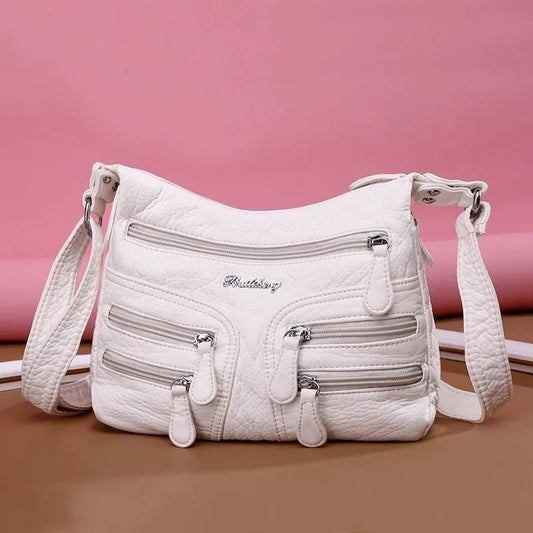 Bolsa WEIXIER de Ombro Macia Casual Pequena // Bolsa Feminina de Couro Crossbody Ajustável Multi-Bolso // Jovens e Senhoras