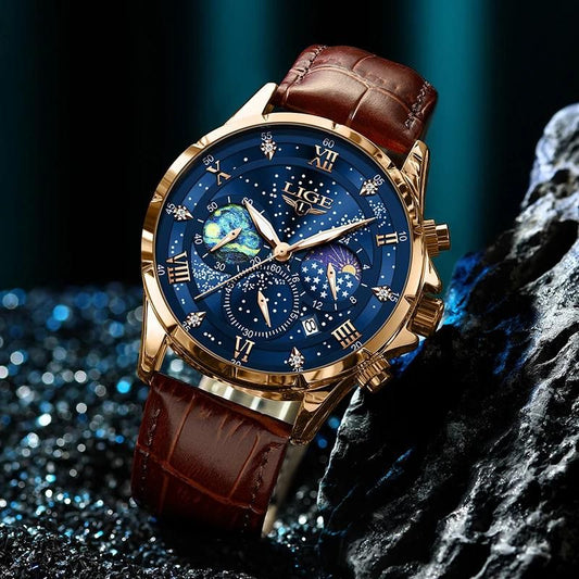 Relógio Casual LIGE Sport Watch Masculino // Luxo À Prova D 'Água // Data Luminosa / Cronógrafo // Relógio de Quartzo c/ Pulseira de Couro